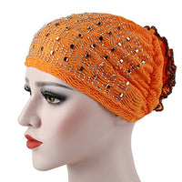 Muslim Hijab Floral Glitter Stretch Women Turban Hat
