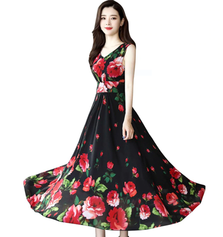 Floral Printed V-neck Dress