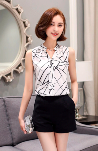 Chiffon Blouse shirt Women Printed Sleeveless