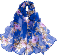 Blue color Floral Printed Scarves Elegant Ladies Casual Long Soft Wrap Scarf.