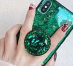 Green emerald marble pattern diamond extension bracket shiny silicone cover case for iphone MAX XS