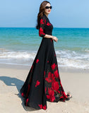 A Chiffon Flower Print Long Dress