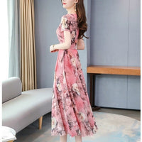 Ice Silk Long Flower Elegant Dress