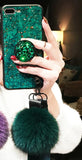 Marble Fashion Hair Ball Lanyard Round Shiny Diamond Stand Soft cover case for iphone MAX XS