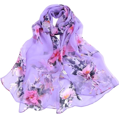 Purple color Floral Printed Scarves Elegant Ladies Casual Long Soft Wrap Scarf.