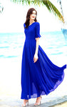 B Chiffon V Neck Slim Ruffles Long Dress