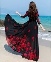 A Chiffon Flower Print Long Dress