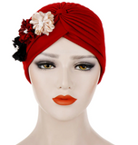 Fashion flower hijab caps Red