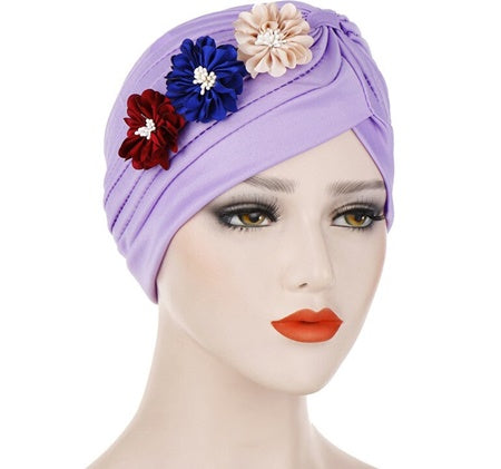 Fashion flower hijab caps Purple