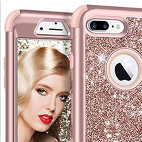 iPhone 7 & 8 Plus Case, Glitter Bling Shiny Heavy Duty Protection Full-body Protective Rose Gold Color.