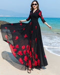 A Chiffon Flower Print Long Dress