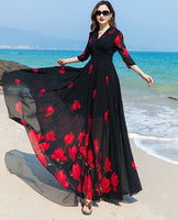 A Chiffon Flower Print Long Dress