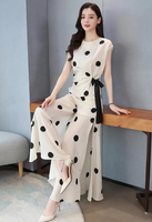 Chiffon Wide Leg Pants Skirt Suit Polka Dot