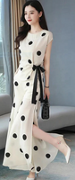 Chiffon Wide Leg Pants Skirt Suit Polka Dot